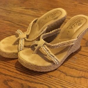 SBICCA hemp and rhinestone wedge sandal